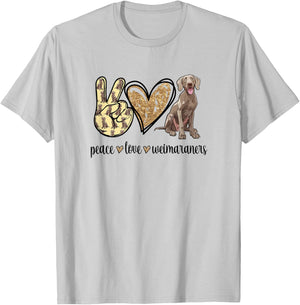 Girls Owners Cute Peace Love Weimaraner Lover T-Shirt - T-Shirt | Ash