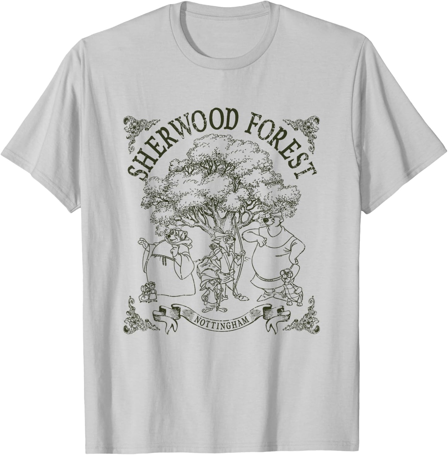 Disney Robin Hood Sherwood Forest Vintage Group Shot Logo T-Shirt - T-Shirt | Ash