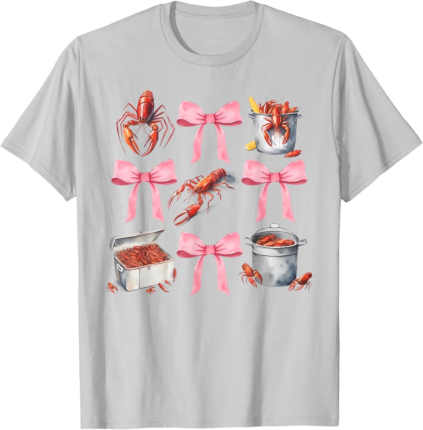 Pink Bow Cute Coquette Crawfish Boil Y2K Girl Aesthetic T-Shirt - T-Shirt | Ash