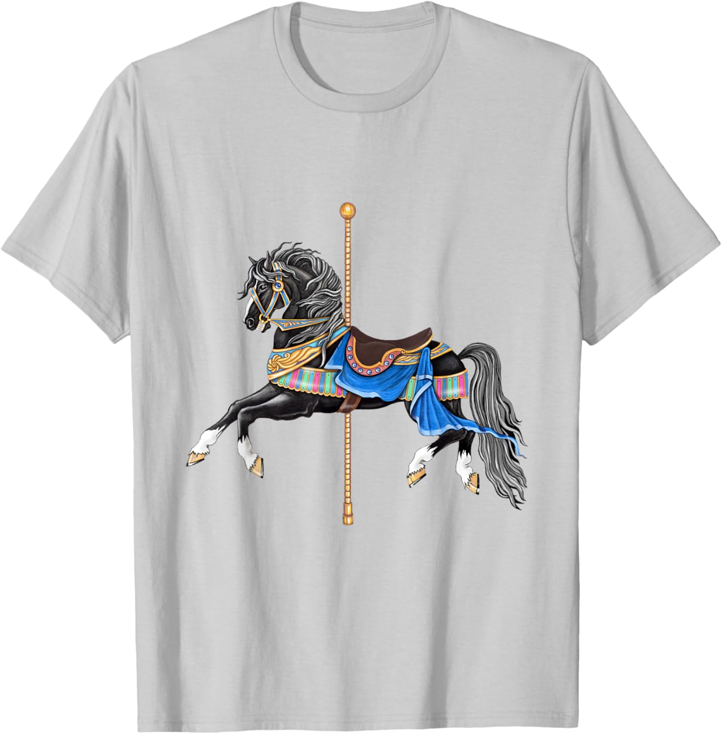 Black Stallion Carousel Horse T-Shirt - T-Shirt | Ash