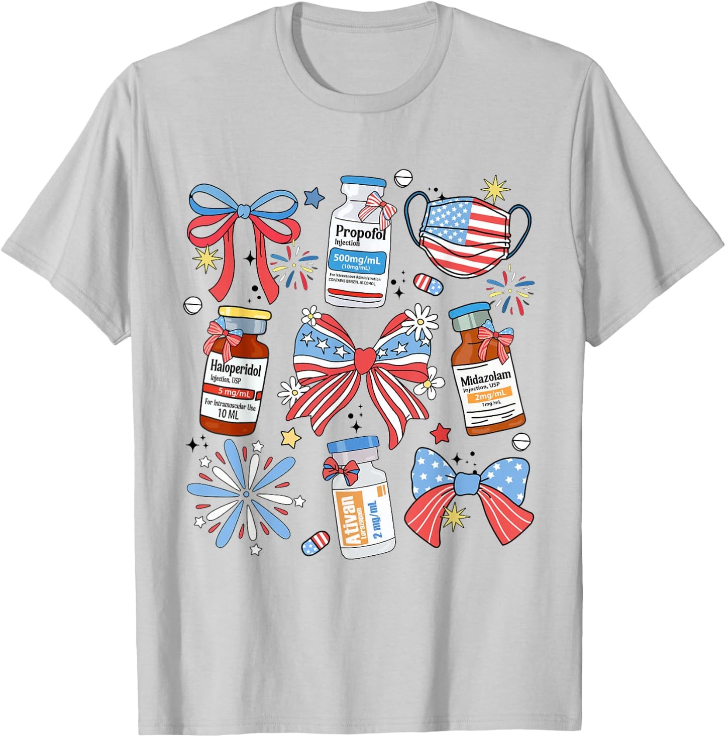 Coquette Bow 4th of July Nurse Girly Pharmacy ICU Nurse CRNA T-Shirt - T-Shirt | Ash