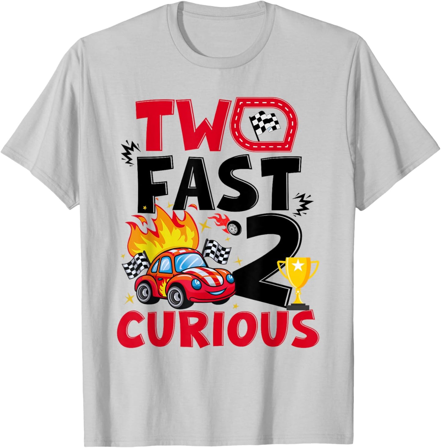 Two Fast 2 Curious Race Car 2nd Birthday Boys Family kids T-Shirt - T-Shirt | Ash