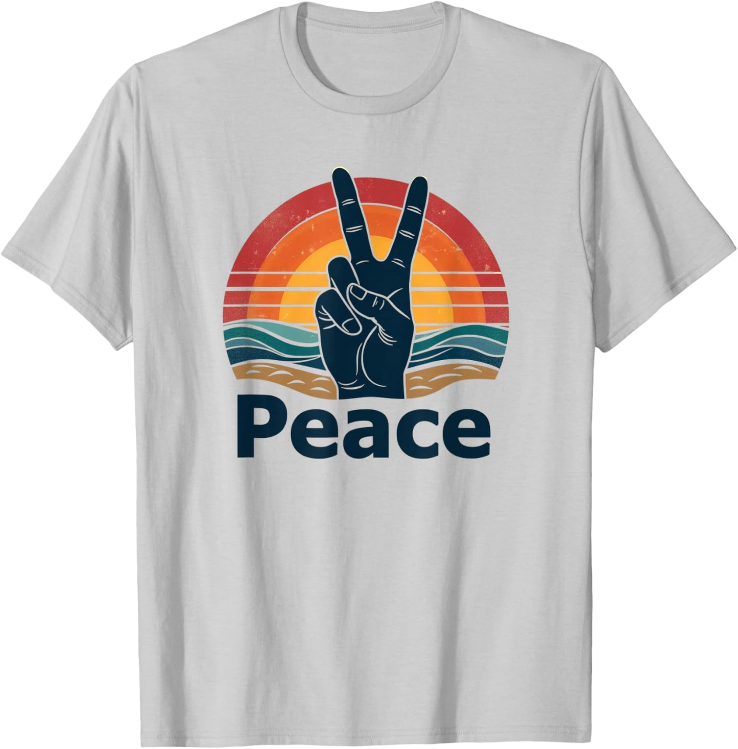 Retro Peace Sign Vintage 70s Hippie Sunrise Bohemian Peace T-Shirt - T-Shirt | Ash