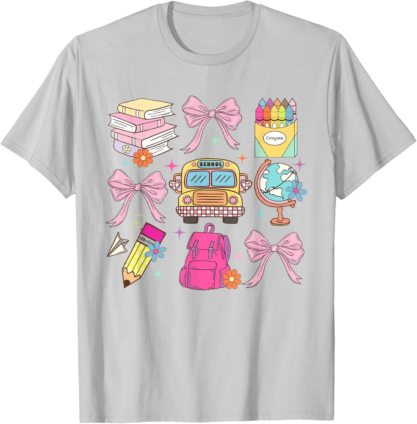 Coquette School Back To School Pink Bow Teacher Students T-Shirt - T-Shirt | Ash
