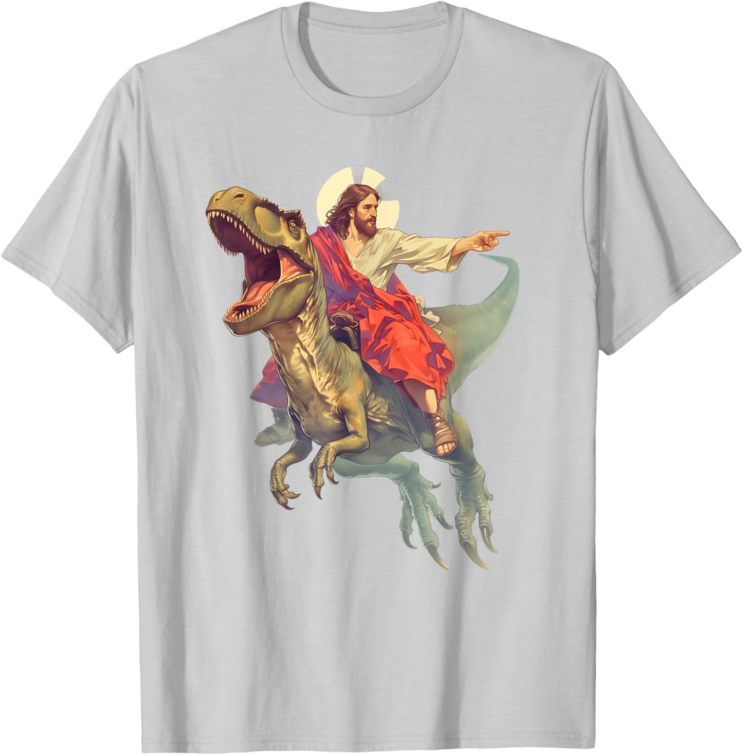 Jesus on Dinosaur | Funny Meme Oddly Specific Weird Ironic T-Shirt - T-Shirt | Ash