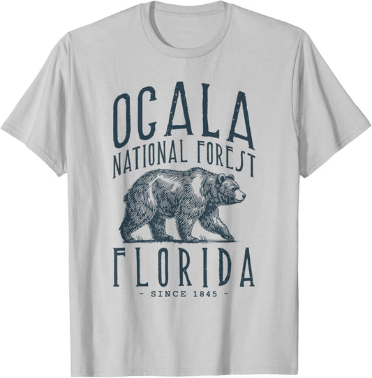 Ocala National Forest Florida. Bear Design T-Shirt - T-Shirt | Ash