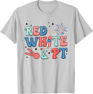 Women Retro Physical Therapy 4th of July Red White PT PTA T-Shirt - T-Shirt | Ash