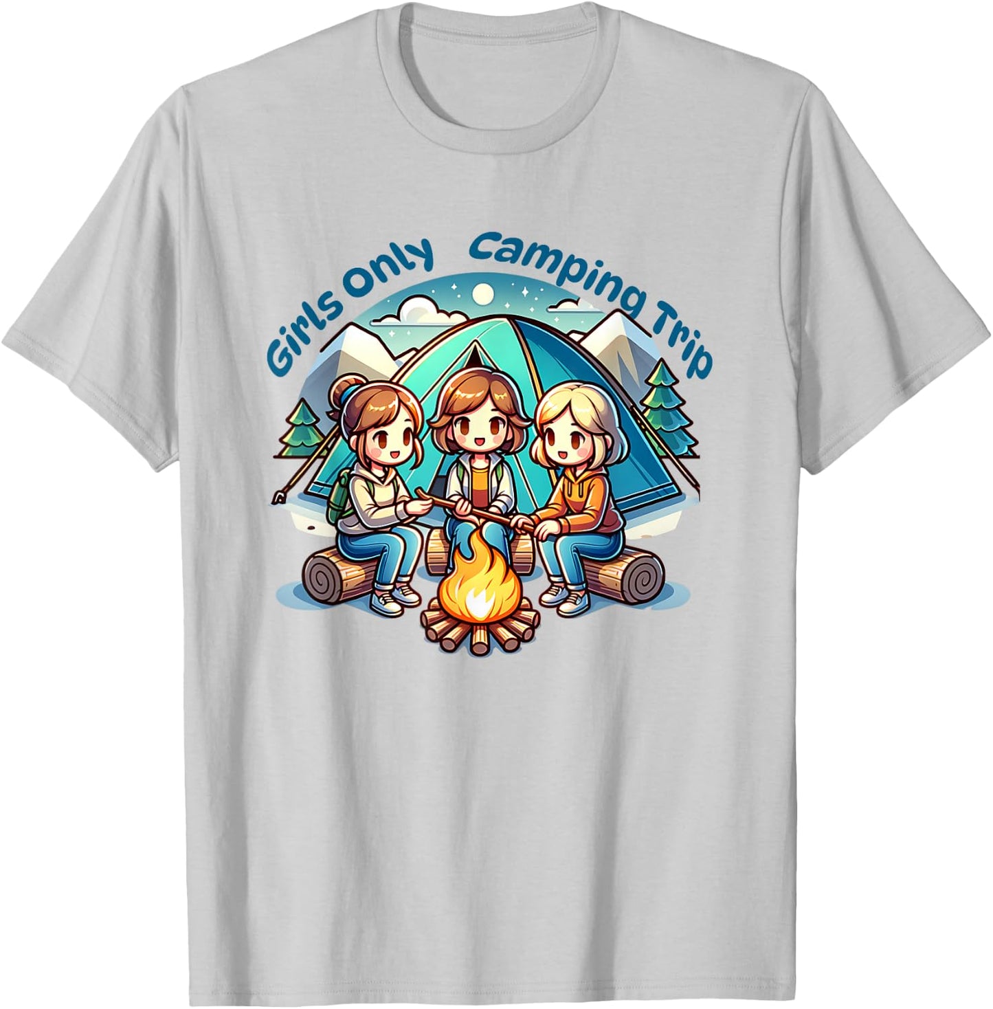 Girls Only Camping Trip Besties Camp T-Shirt - T-Shirt | Ash