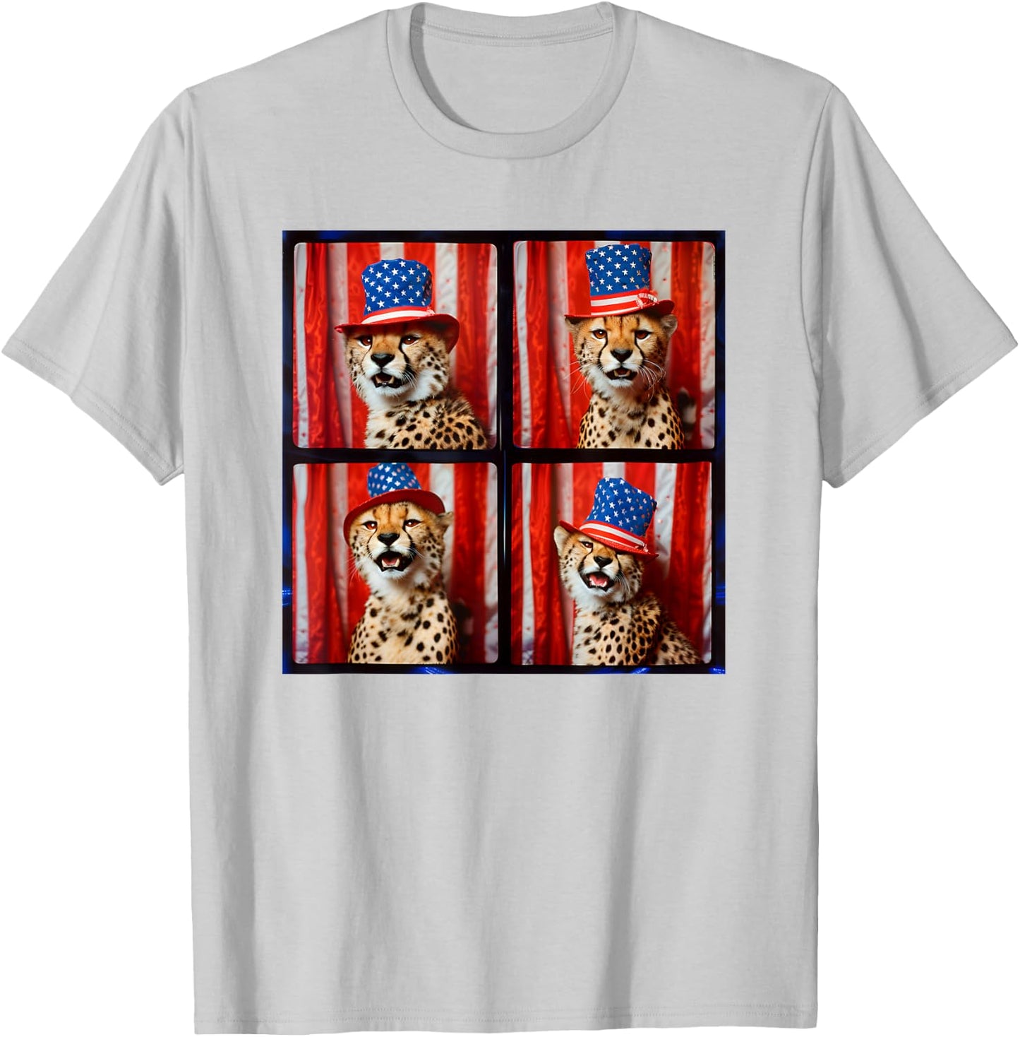 Cheetah Lover Red White Blue Photobooth 4th Of July Animals T-Shirt - T-Shirt | Ash