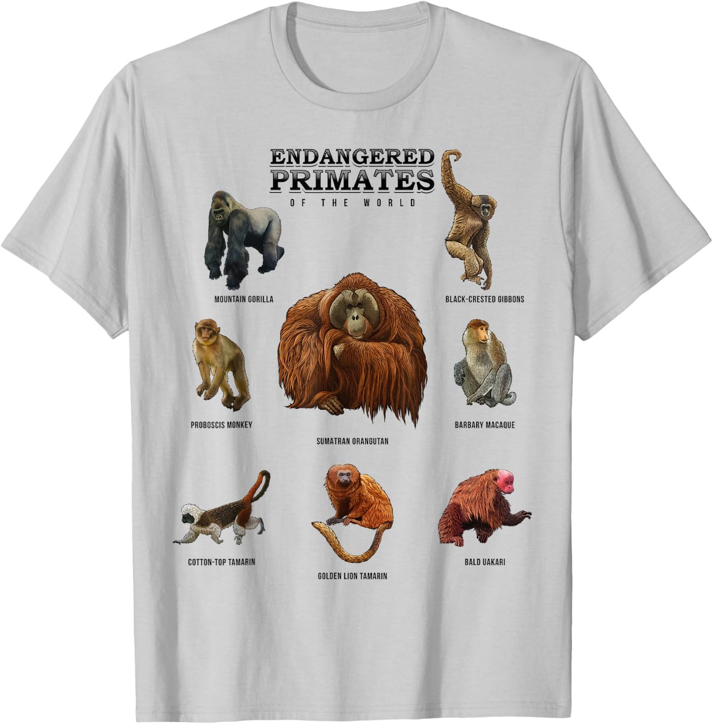 Endangered Primates of the World Shirt Wildlife Zoology Wild T-Shirt - T-Shirt | Ash