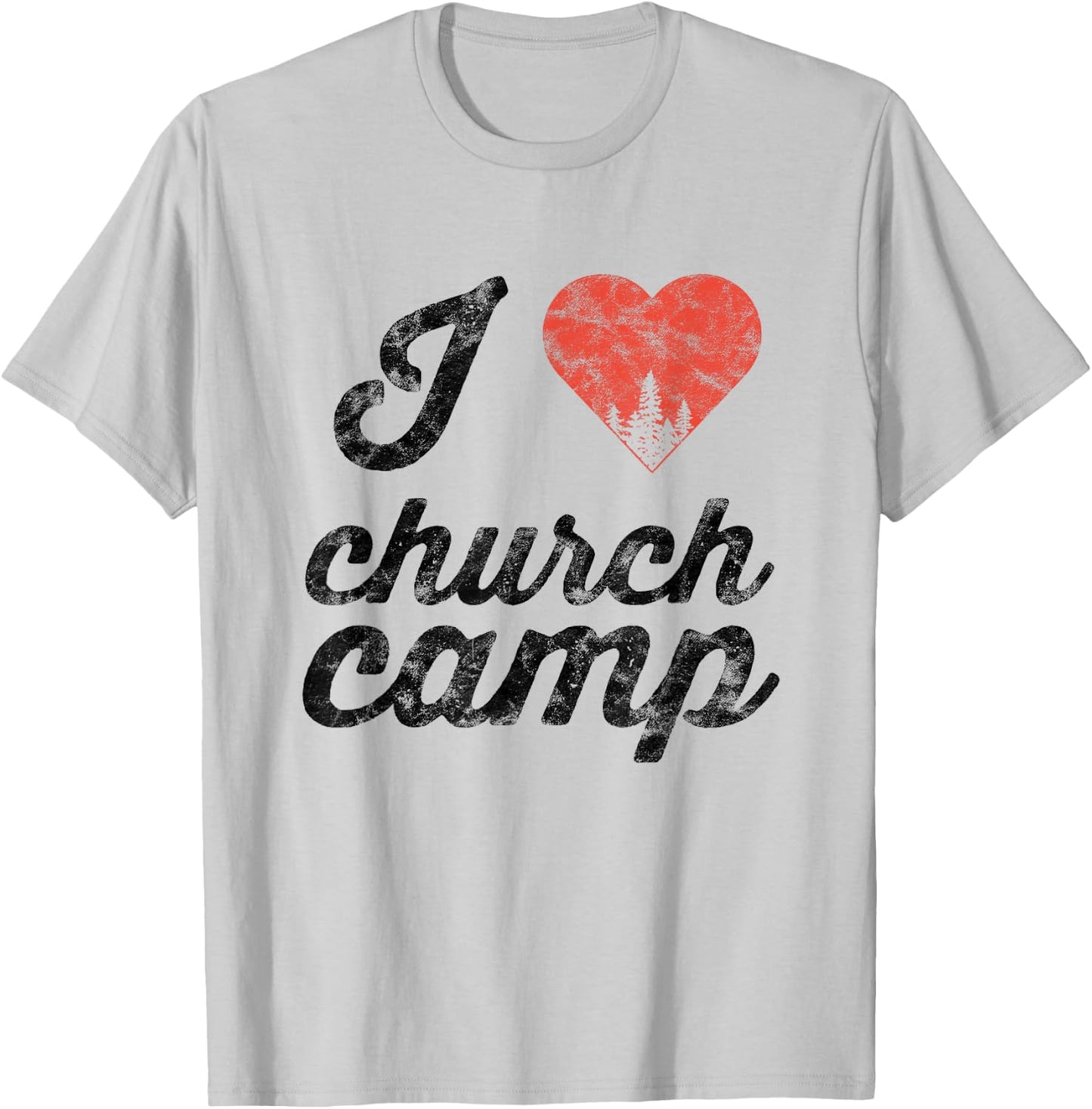 I Love Church Camp Heart Jesus Believer T-Shirt - T-Shirt | Ash