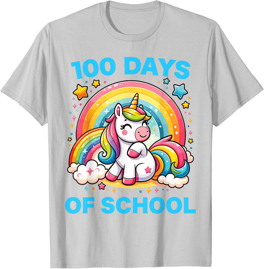 100 Days of School Unicorn Girls Teacher 100th Day of School T-Shirt - T-Shirt | Ash