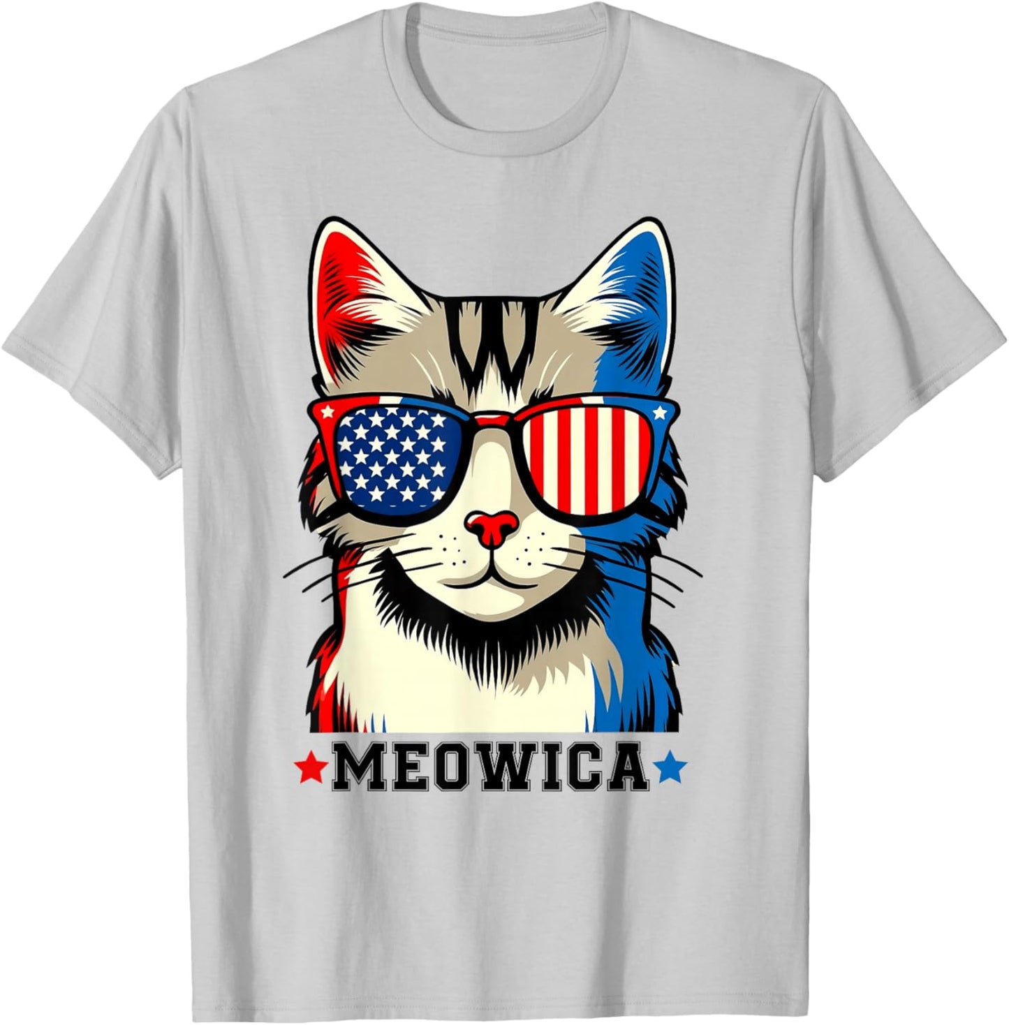 Vintage Cat 4th of July USA Flag Meowica Patriotic T-Shirt - T-Shirt | Ash