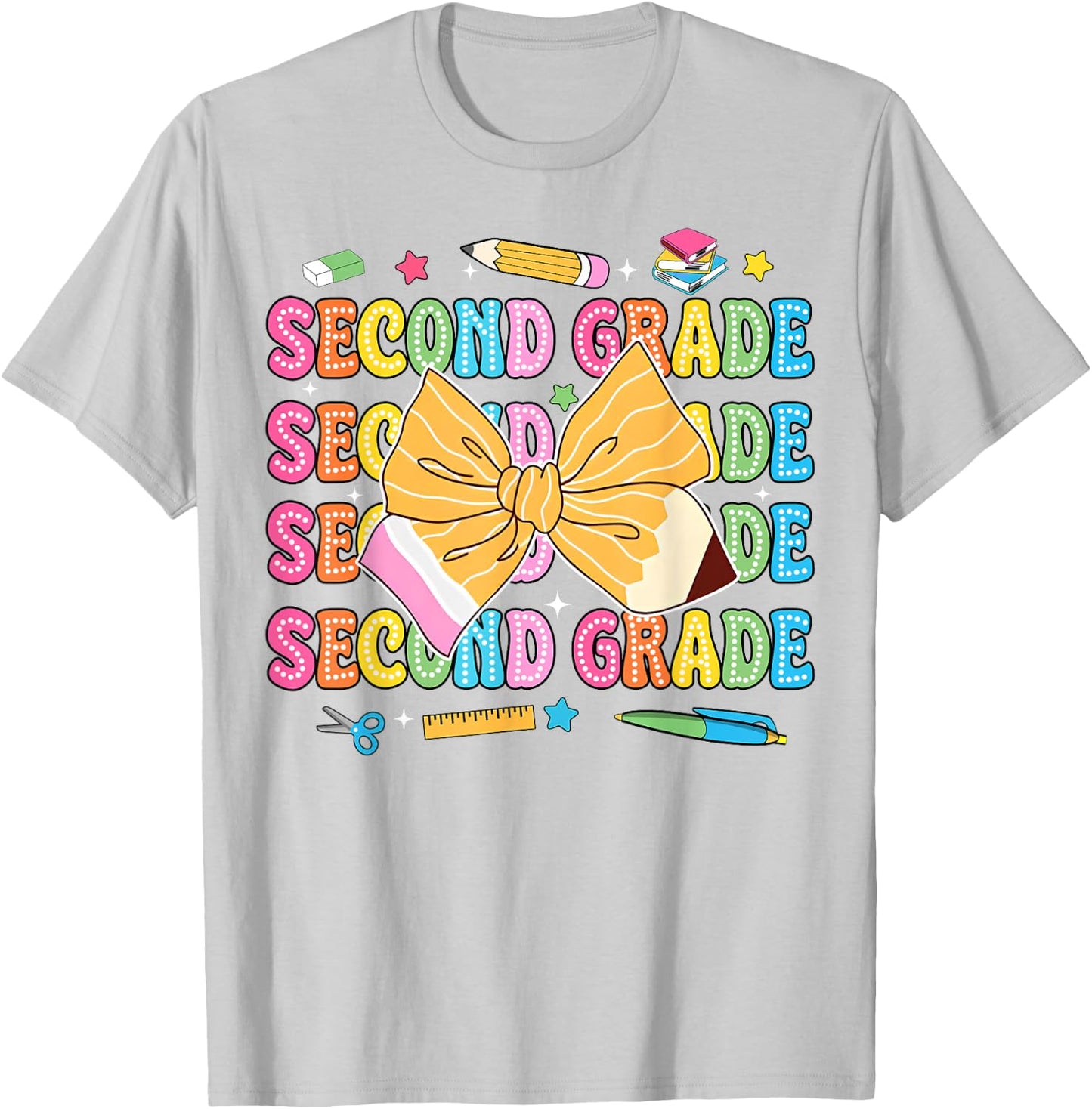 2nd Grade Teacher Pencil Coquette Bow Back To School T-Shirt - T-Shirt | Ash