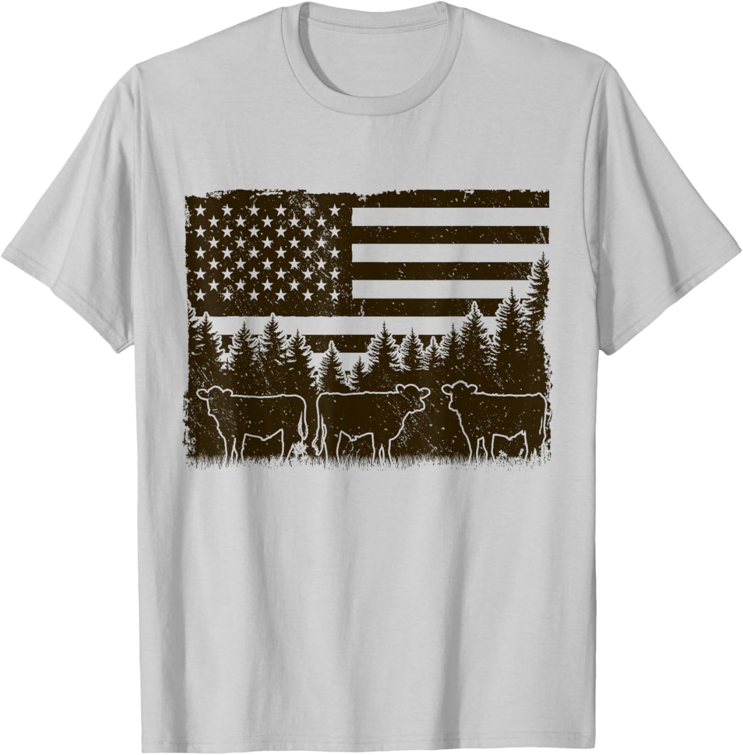 Black Angus Cow 4th of July USA Patriotic Cattle Farmer T-Shirt - T-Shirt | Ash