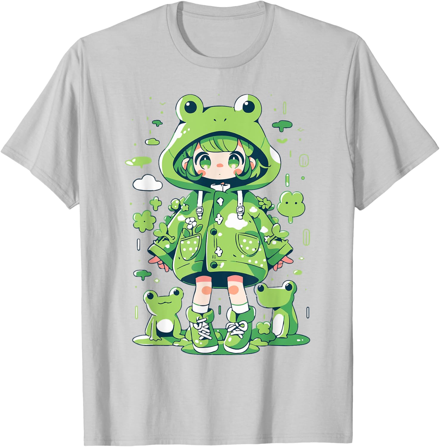 Kawaii Frog Girl | Decora Kei Anime Manga Harajuku Kidcore T-Shirt - T-Shirt | Ash