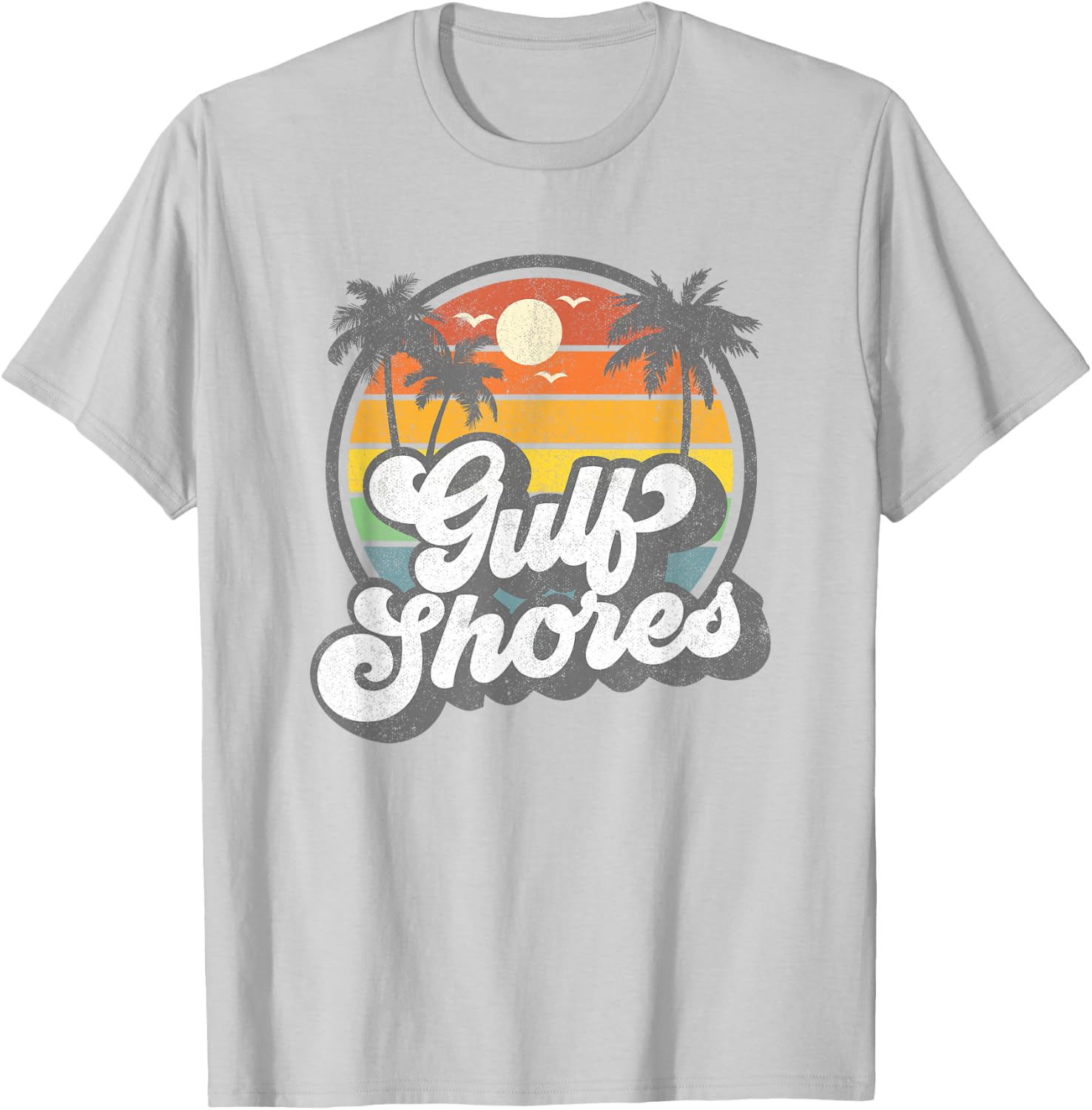 Gulf Shores Alabama Vacation Palm Tree Retro Beach 70s Gift T-Shirt - T-Shirt | Ash