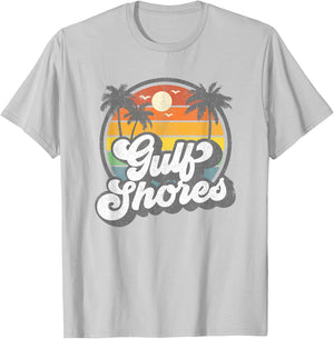 Gulf Shores Alabama Vacation Palm Tree Retro Beach 70s Gift T-Shirt - T-Shirt | Ash