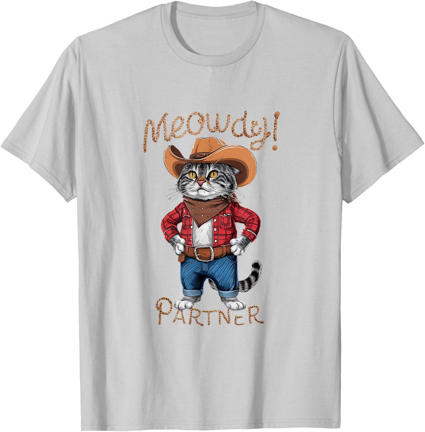 Meowdy Partner Cowboy Cat T-Shirt - T-Shirt | Ash