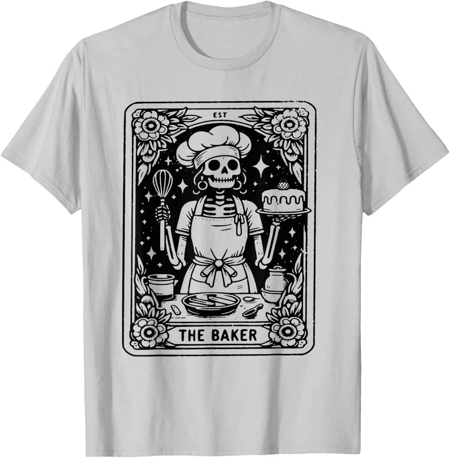 The Baker Tarot Card Skeleton Baking Skull Cook Witchy Chef T-Shirt - T-Shirt | Ash