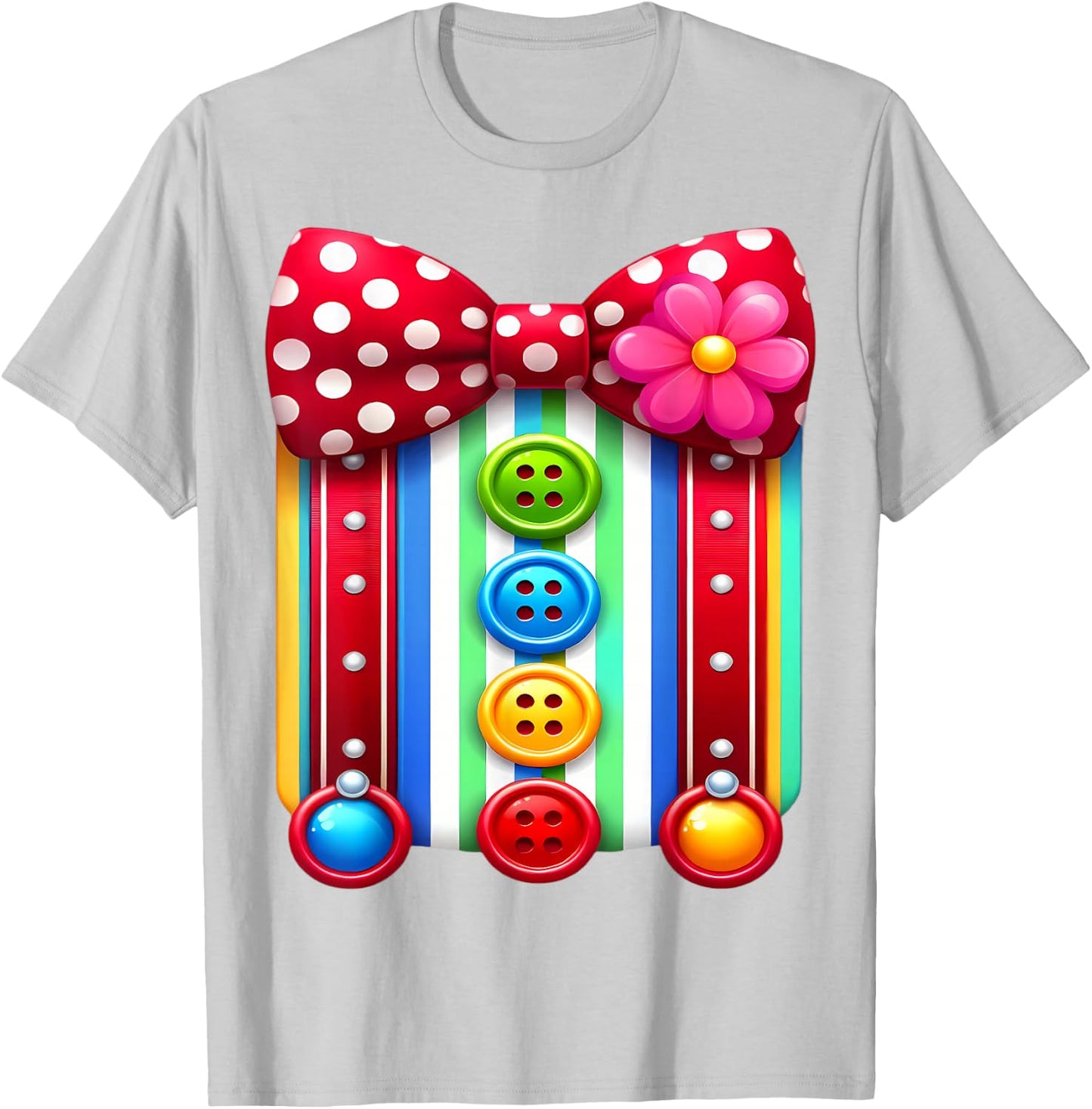Colorful Clown Costume Funny Bow Tie and Buttons Design T-Shirt - T-Shirt | Ash