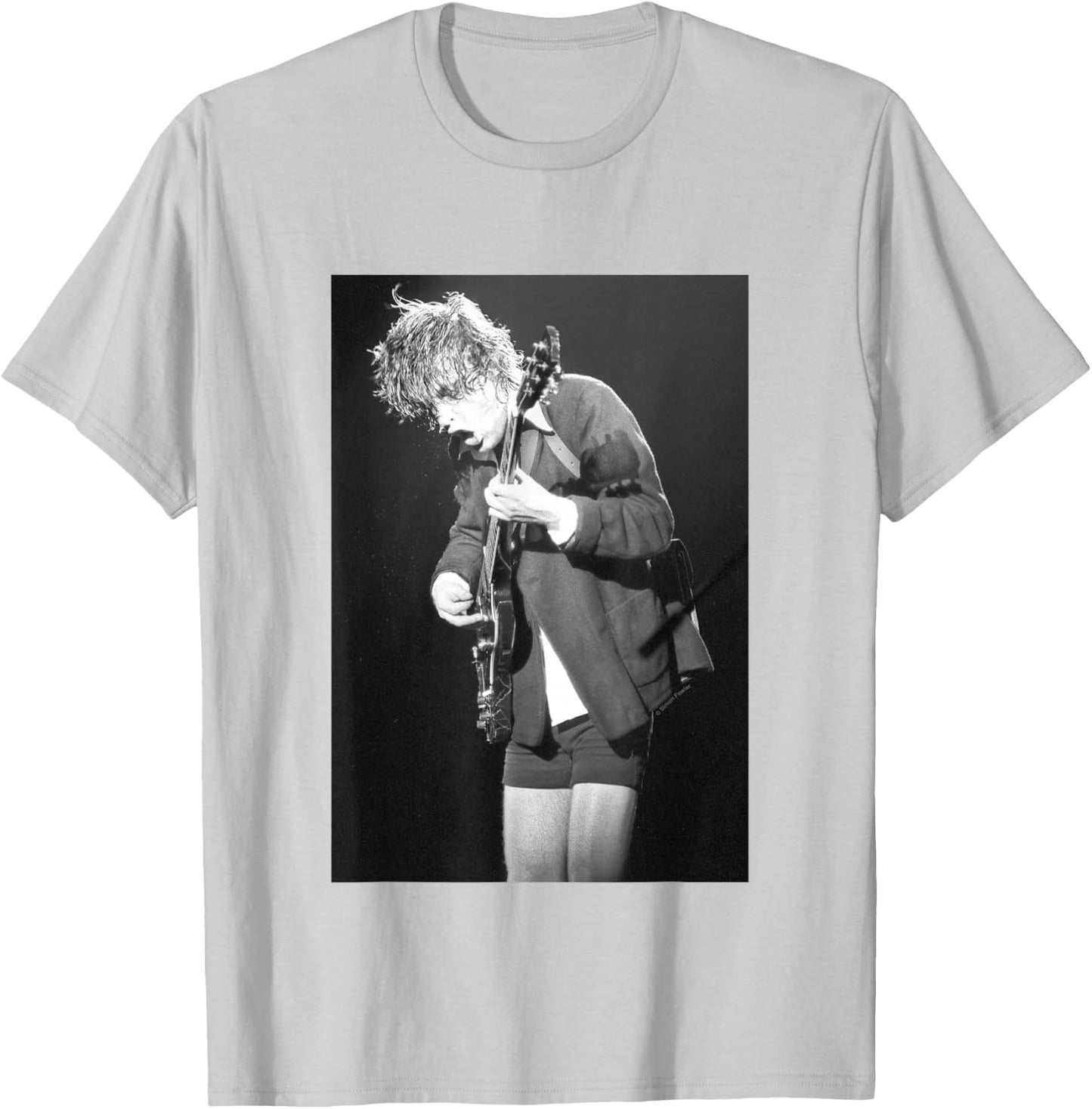 Angus Young Of ACDC Live By Simon Fowler T-Shirt - T-Shirt | Ash