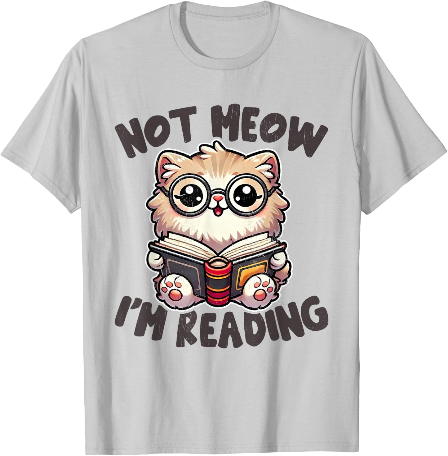 Cute Not Meow I'm Reading Funny Reading Librarian Book Cat Women Girls Kids T-Shirt - T-Shirt | Ash