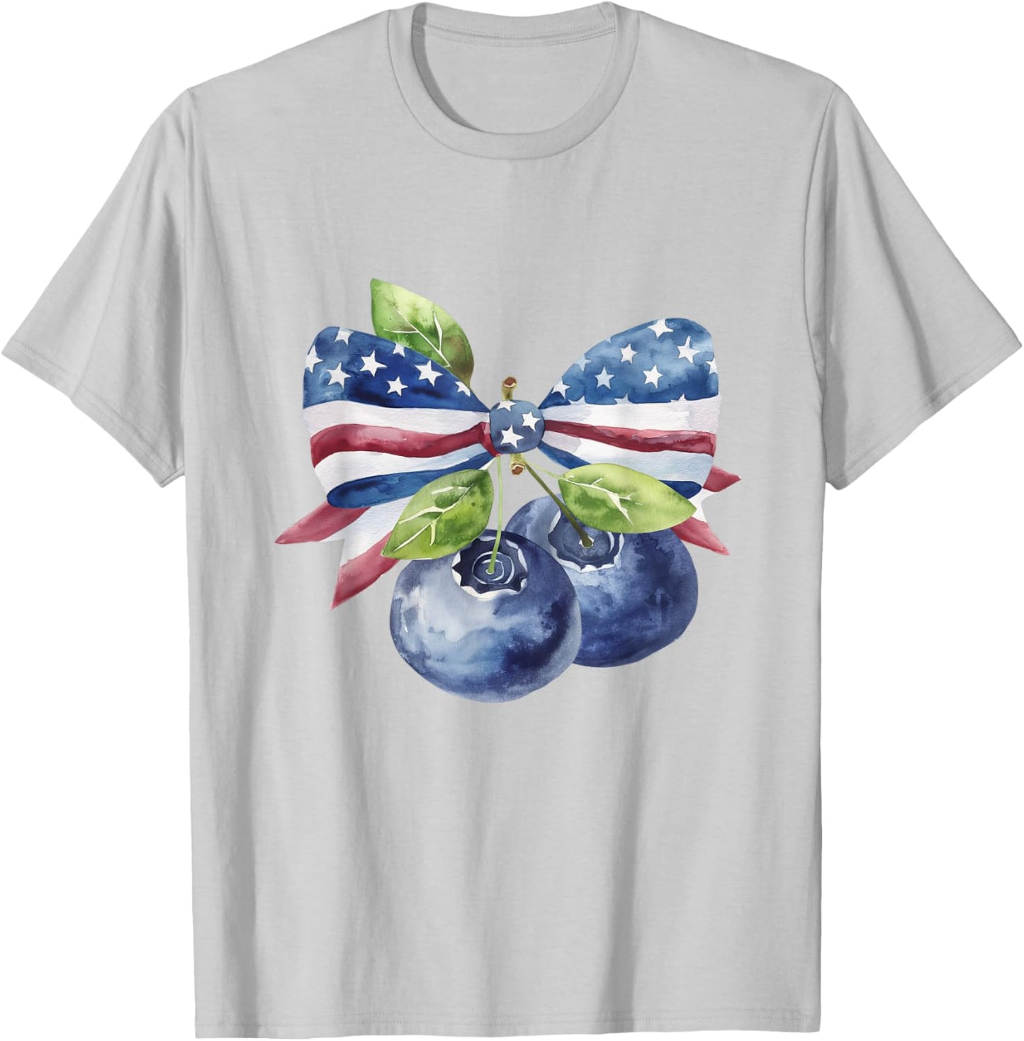 American Flag Coquette Bow Blueberry Patriotic 4th Of July Women Kids Men T-Shirt - T-Shirt | Ash