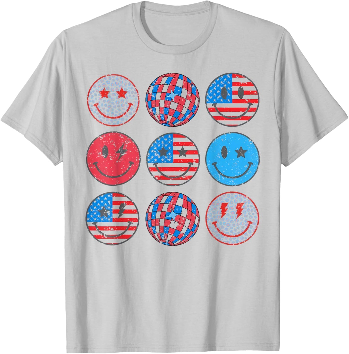 Happy 4th Of July Groovy Smile Face Red White Blue USA Flag Kids Men T-Shirt - T-Shirt | Ash