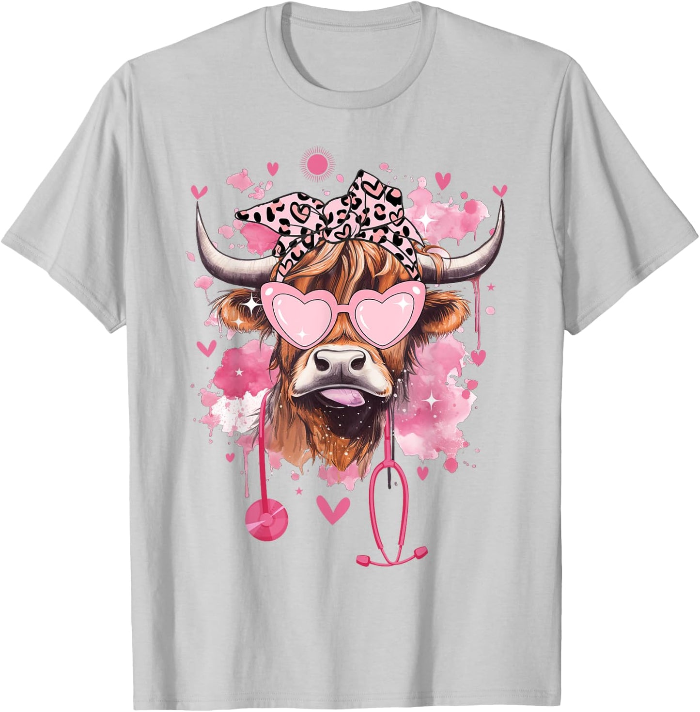 Cute Highland Cow Nurse Cow Lover Summer Break Nursing Funny Men Women Girls Kids T-Shirt - T-Shirt | Ash