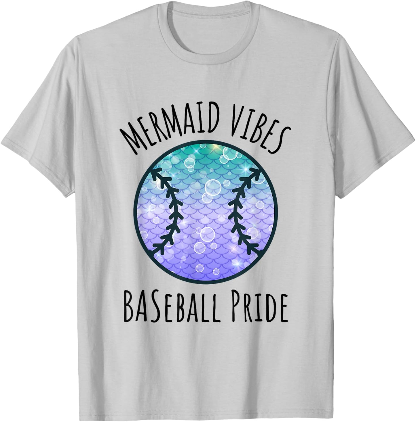 Mermaid Vibes Baseball Girl Fishtail Ocean Team Shell Games T-Shirt - T-Shirt | Ash