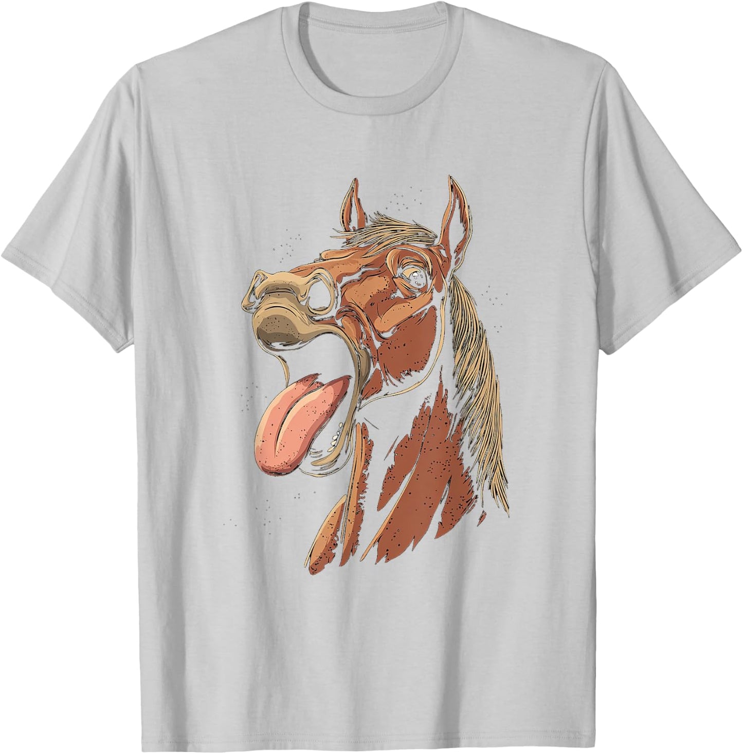 Cool Horse Showing Tongue Horses Riding on Horseback Girl T-Shirt - T-Shirt | Ash