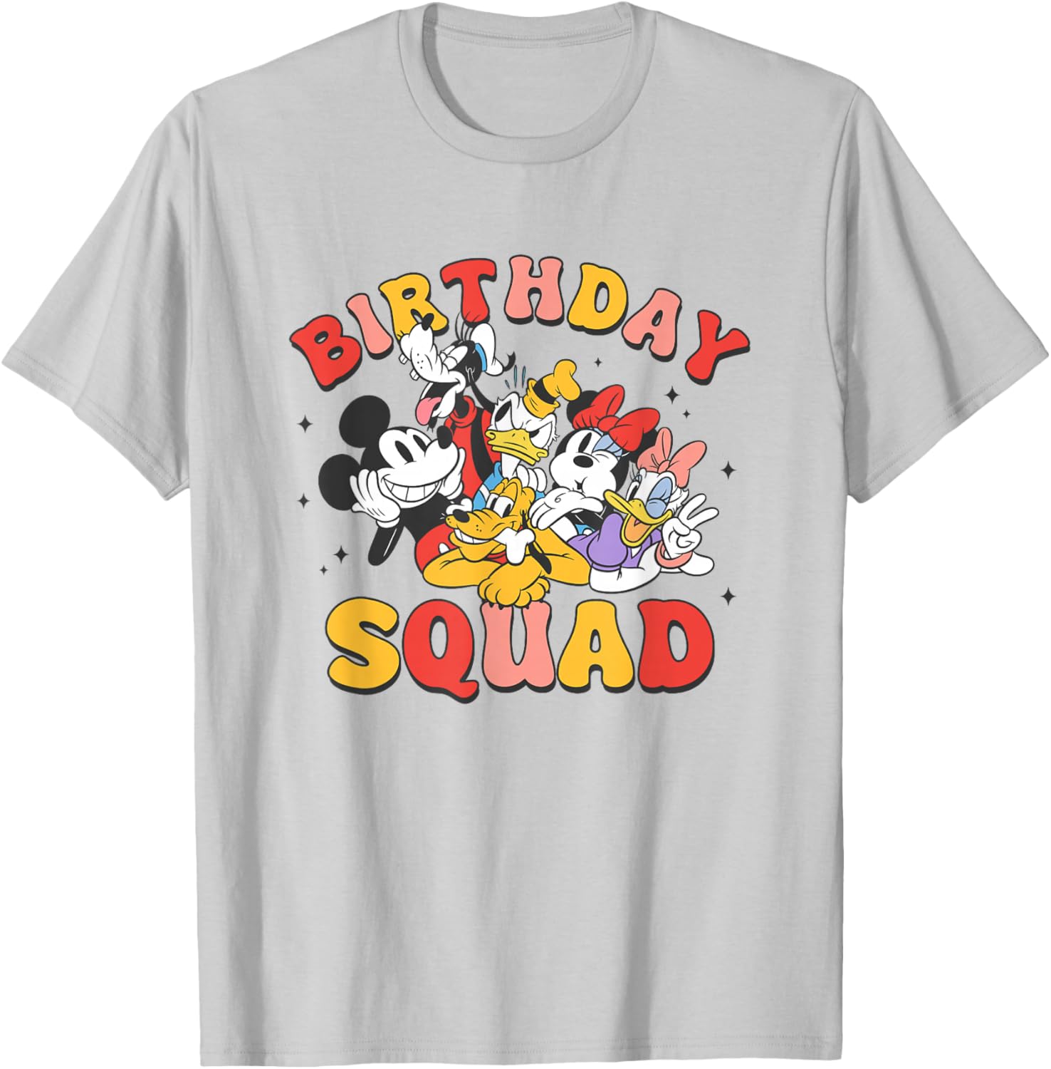 Disney Mickey and Friends Birthday Squad Vintage Group T-Shirt - T-Shirt | Ash