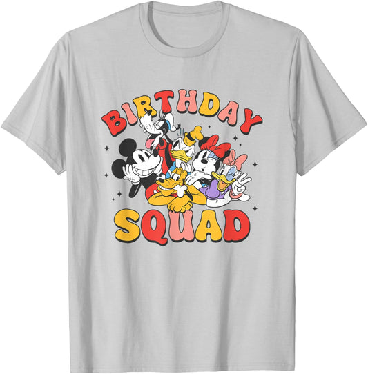Disney Mickey and Friends Birthday Squad Vintage Group T-Shirt - T-Shirt | Ash