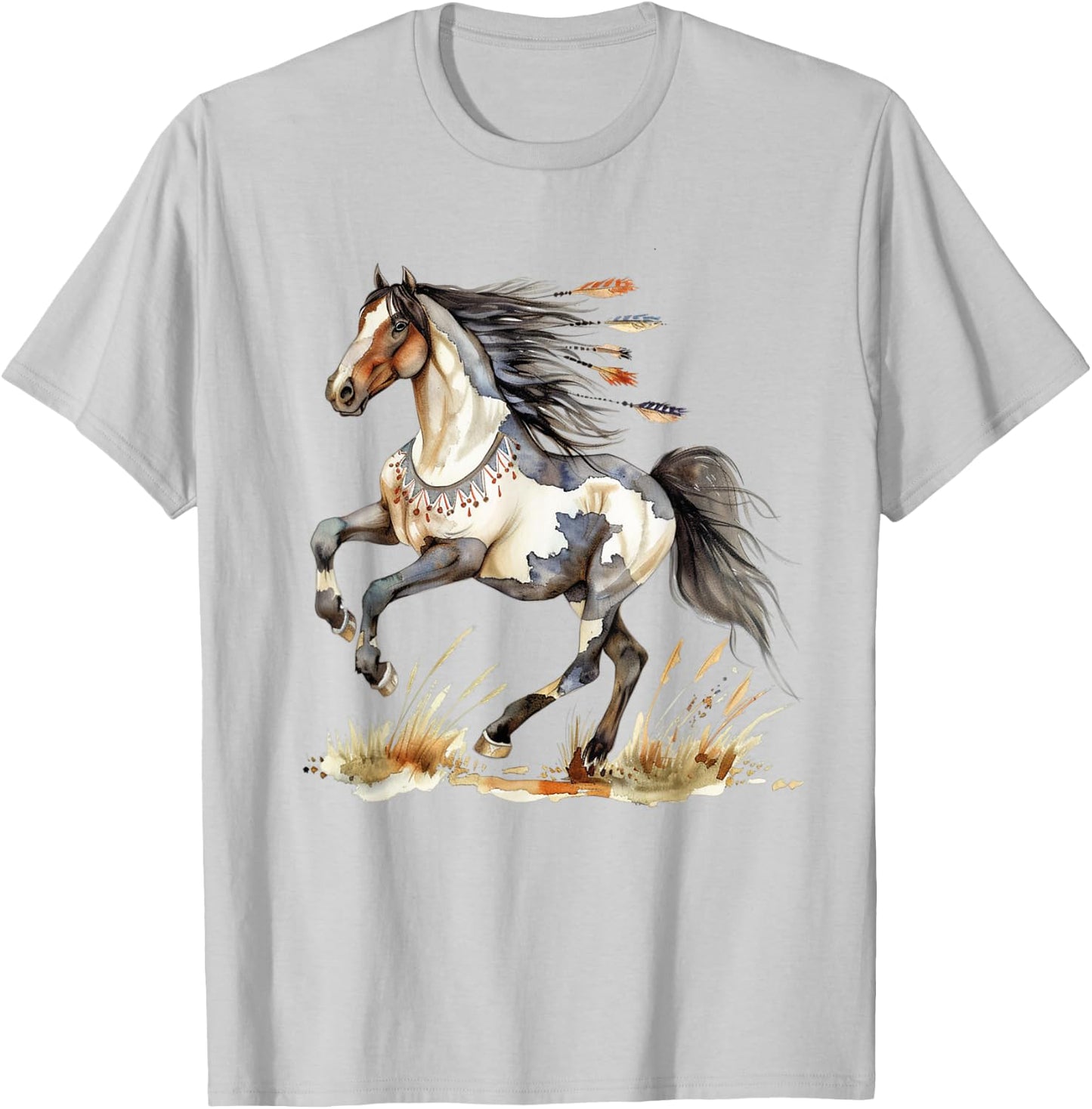 Horse Riding Gifts & Girls Native American Wild Horse - White, -Adults, Short Sleeve, , S, Classic Fit T-Shirt - T-Shirt | Ash