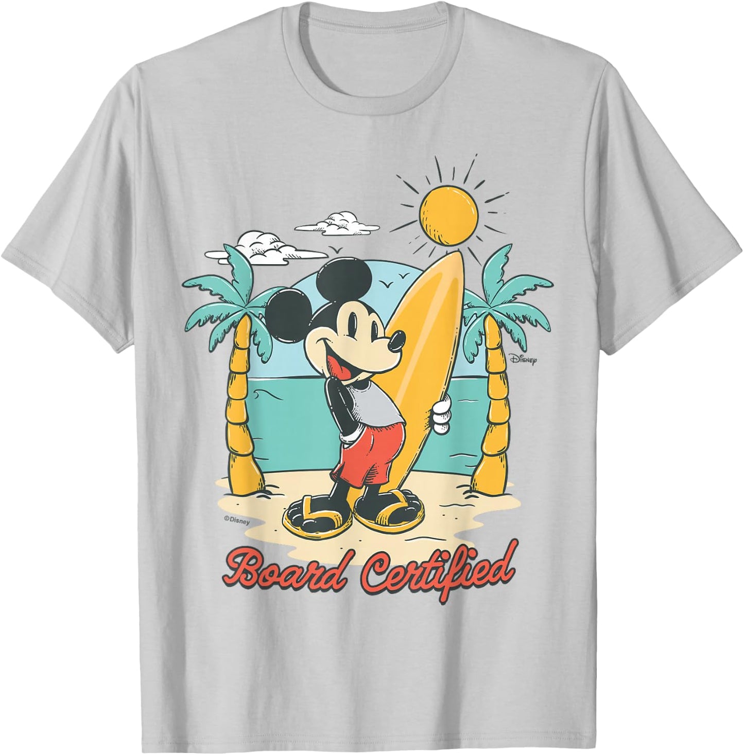 Mickey Mouse - Surfboard Certified Summer Beach Graphic T-Shirt - T-Shirt | Ash
