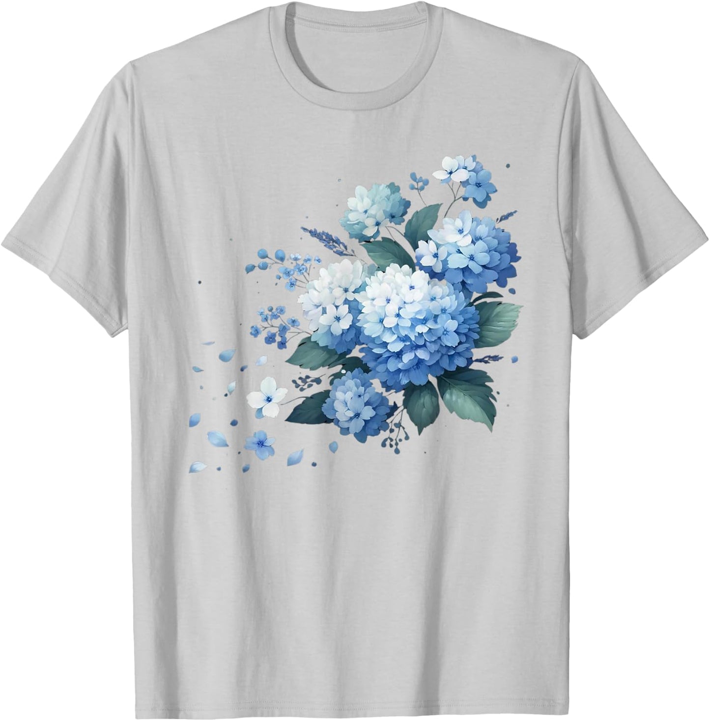 Watercolor Blue Hydrangeas T-Shirt - T-Shirt | Ash