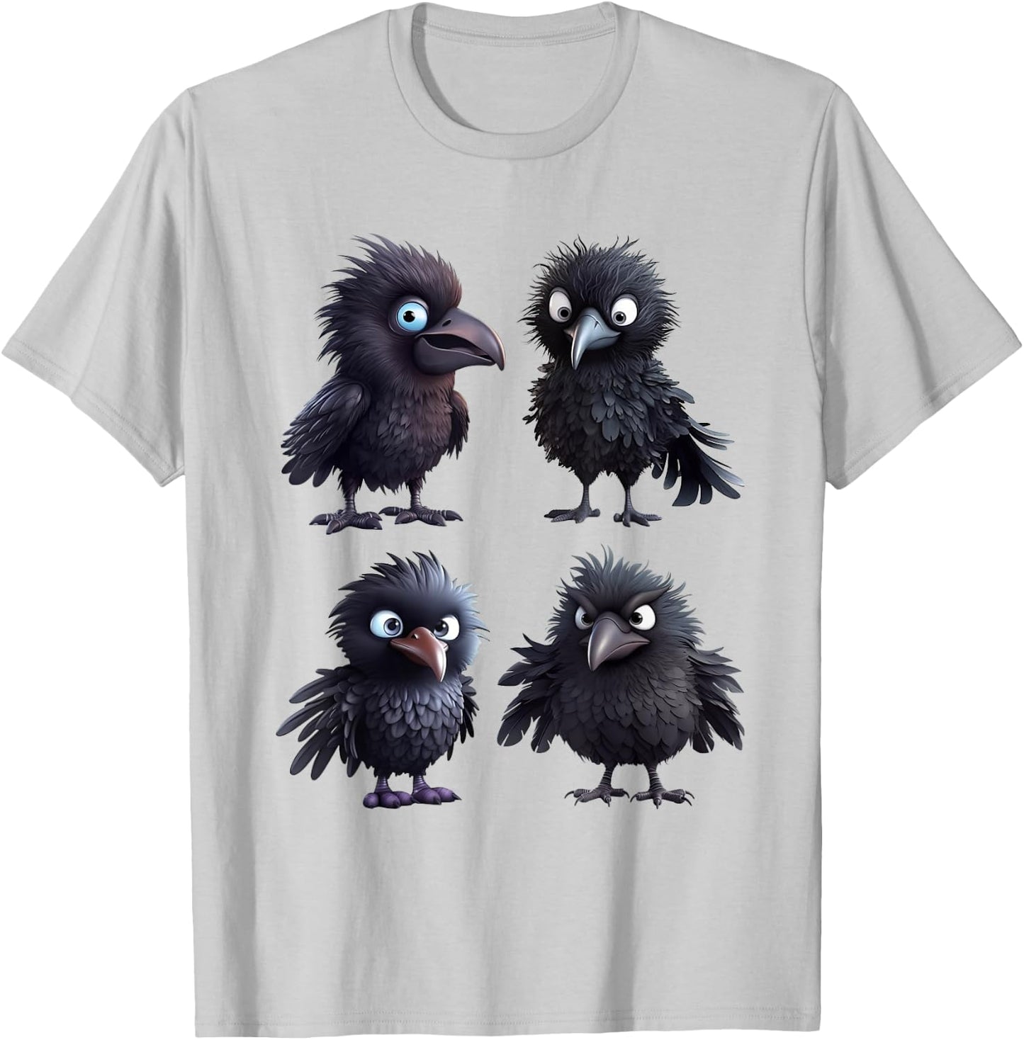 Funny Goth Raven Graphic Women Men Kids Cute Raven Pattern T-Shirt - T-Shirt | Ash