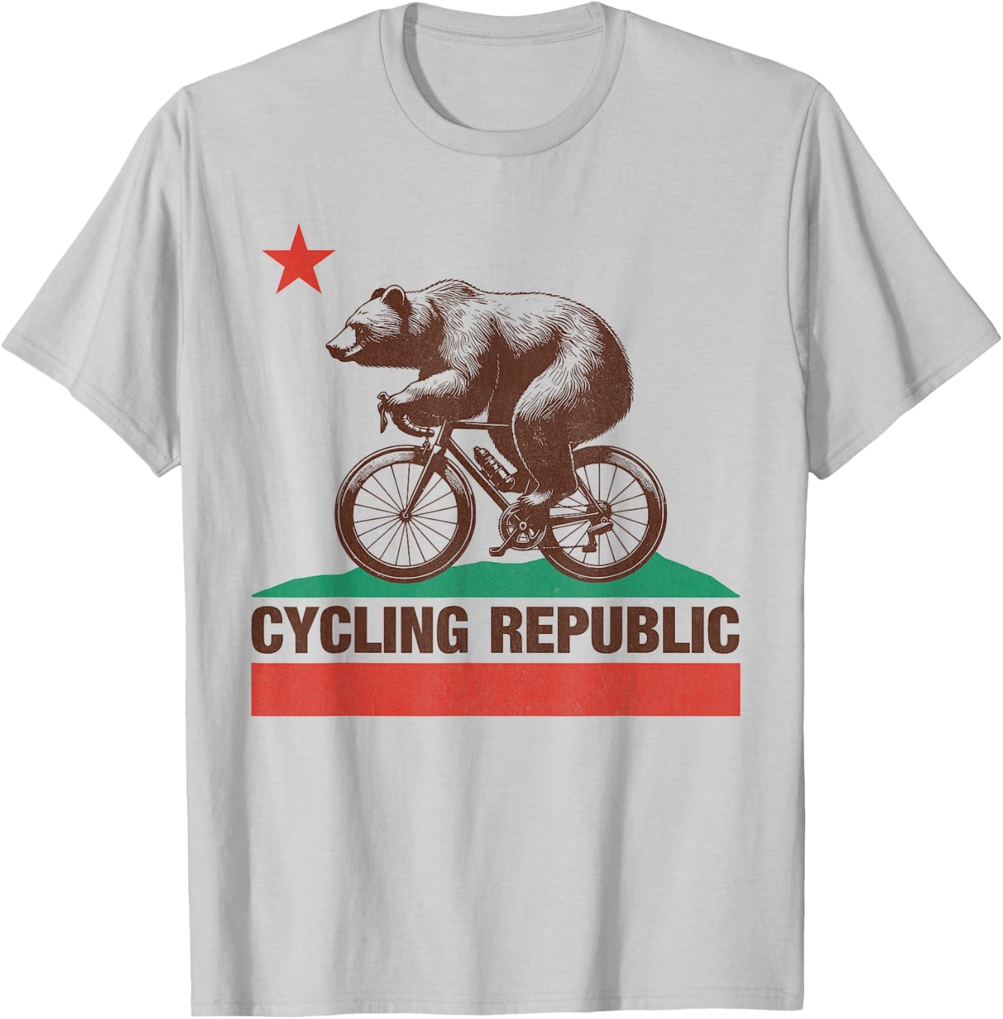 California Flag Cycling Republic - Bear Cyclist T-Shirt - T-Shirt | Ash