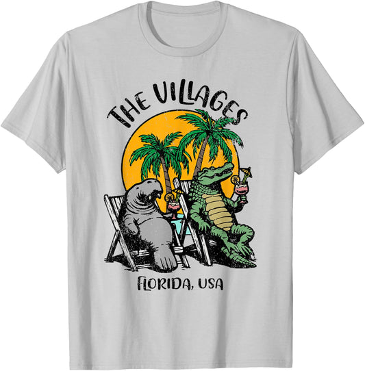Villages Florida USA Funny Manatee Alligator Design T-Shirt - T-Shirt | Ash