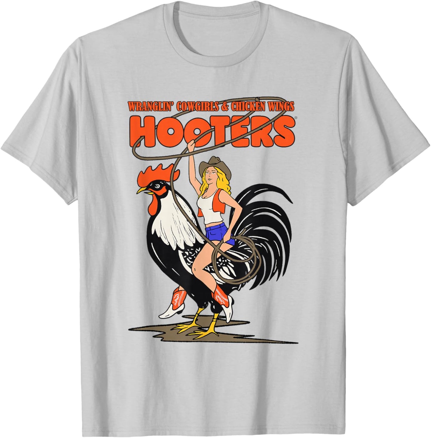 Hooters Wranglin' Cowgirl Riding Rooster T-Shirt - T-Shirt | Ash