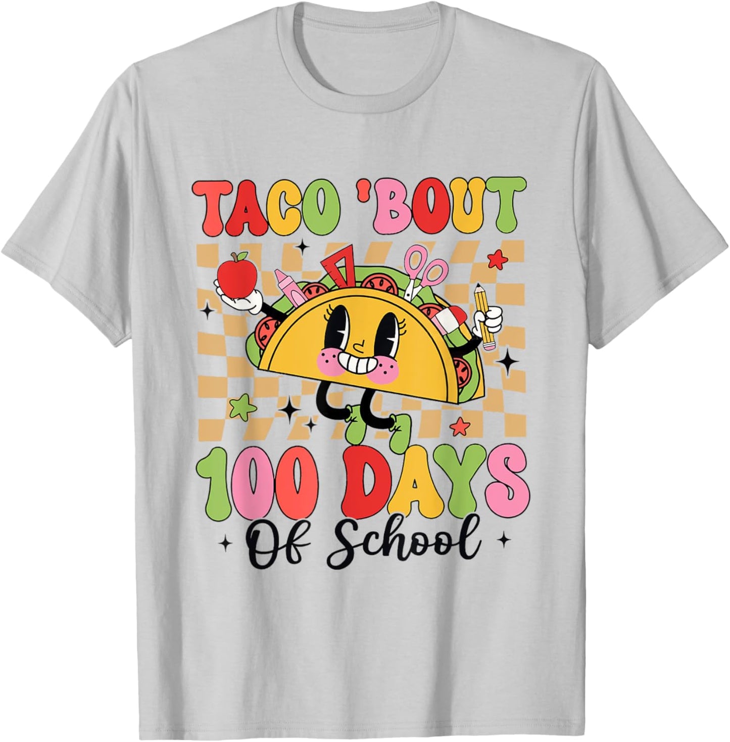 Taco Bout 100 Days of School Retro Kindergarten Teacher T-Shirt - T-Shirt | Ash