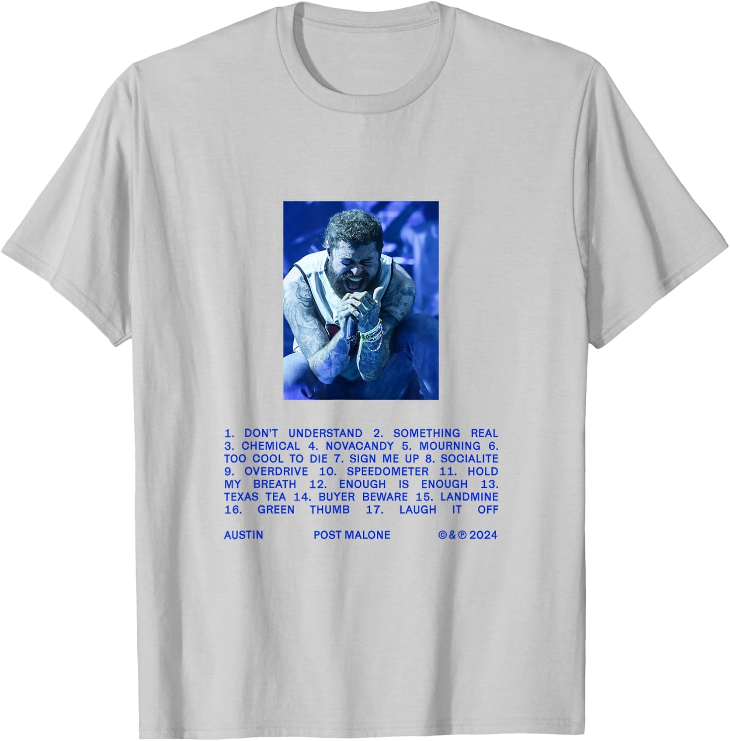 Official Post Malone Austin Tracklist T-Shirt - T-Shirt | Ash