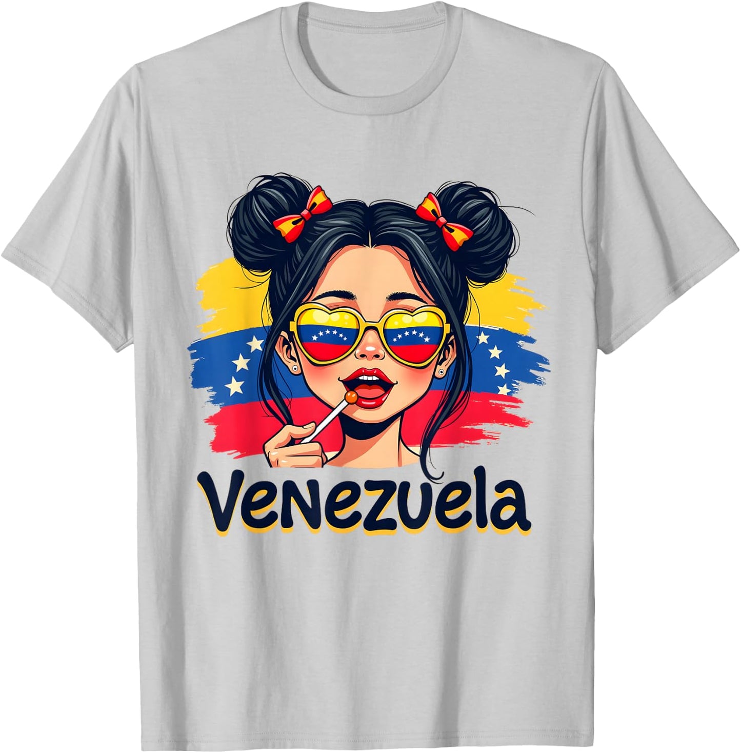 Messy Bun Girl Venezuela Pride Latina Venezuelan Women Girls T-Shirt - T-Shirt | Ash