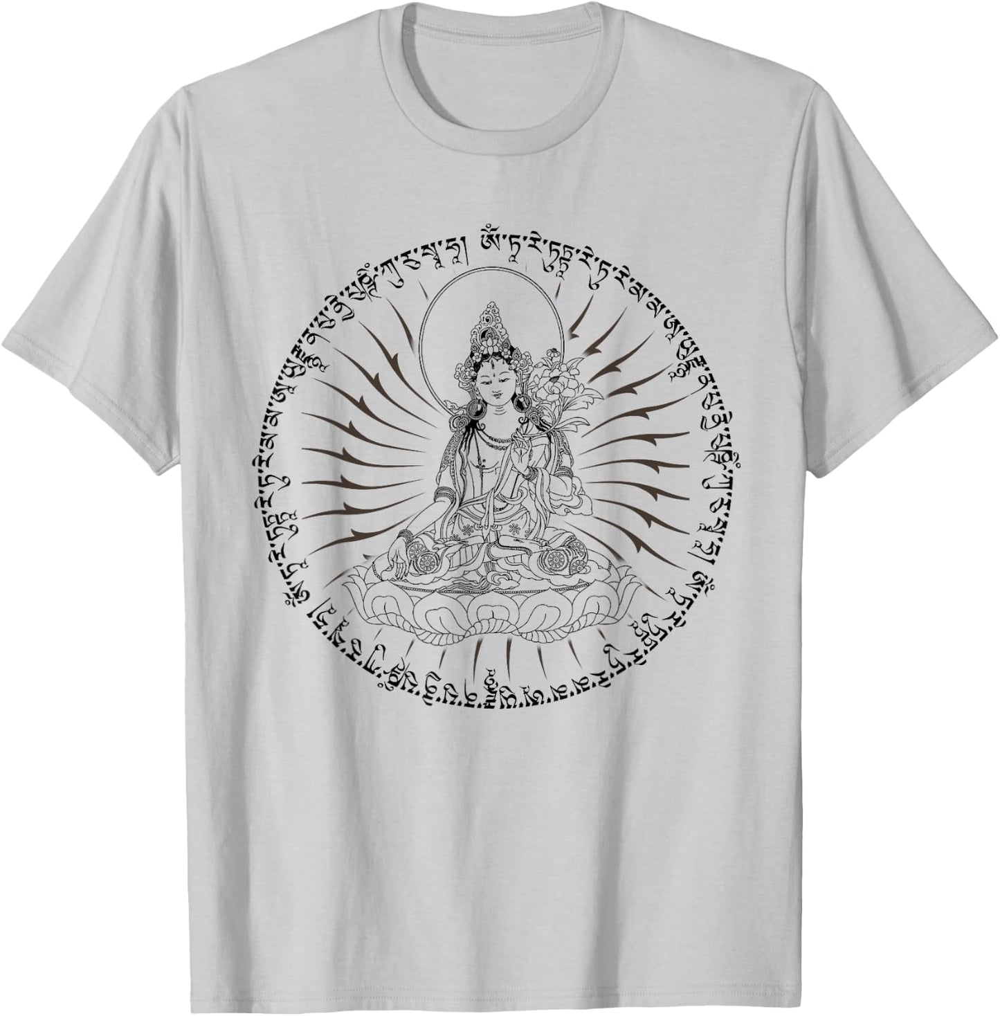 Buddha Green Tara Mantra Tibetan Buddhism Vajrayana T-Shirt - T-Shirt | Ash