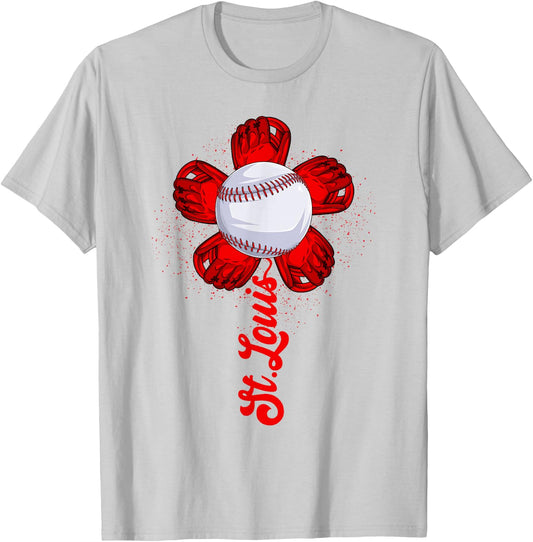 St. Louis Retro Baseball Flower Lover Met At Game Day Boys T-Shirt - T-Shirt | Ash