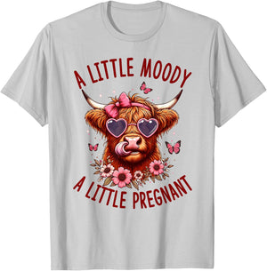 Western Pregnancy Reveal A Little Moody A Little Pregnant T-Shirt - T-Shirt | Ash