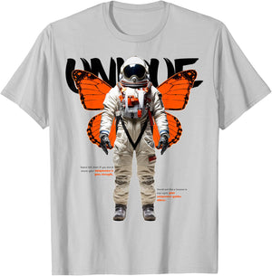 Astronaut | Frontprint | Art Graphic Artwork Butterfly T-Shirt - T-Shirt | Ash