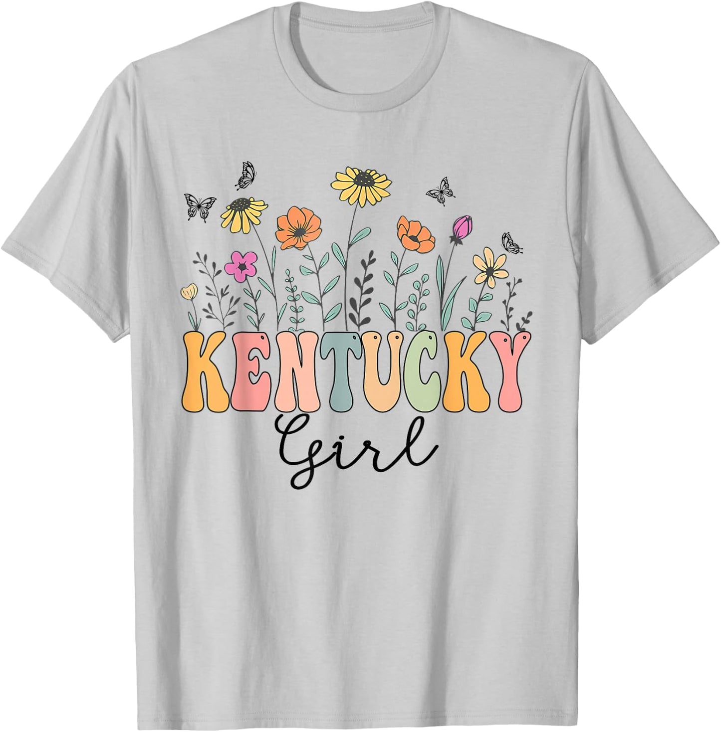 Kentucky Girl Wildflower Groovy Kentucky Lover T-Shirt - T-Shirt | Ash