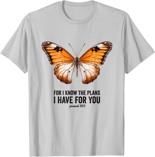 For I Know the Plans I Have for You Christian Butterfly T-Shirt - T-Shirt | Ash